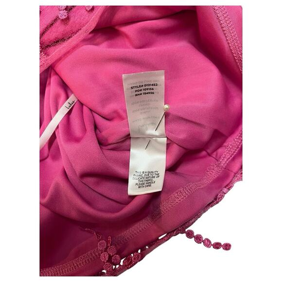 New Lulus Dress Womens M Making Magic Fringe Lace Up Mini Overlay Bright Pink - Picture 15 of 16